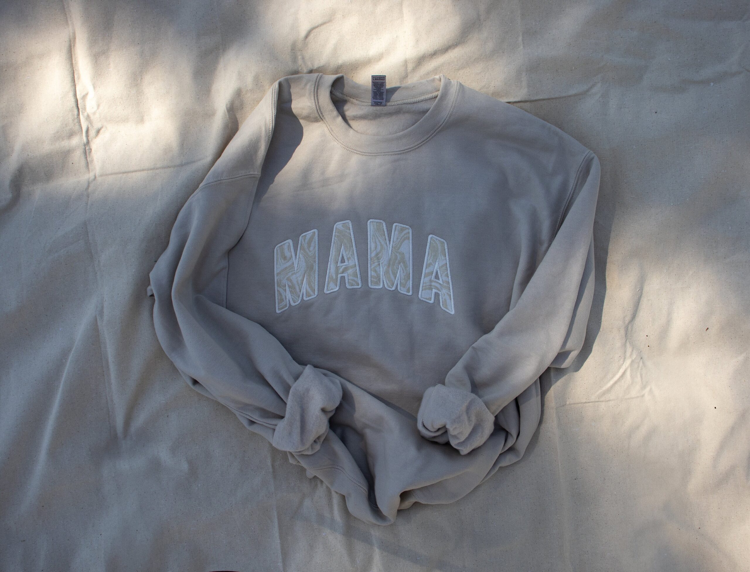 Mama Embroidered Sweatshirt Neutral with Beige White Swirls